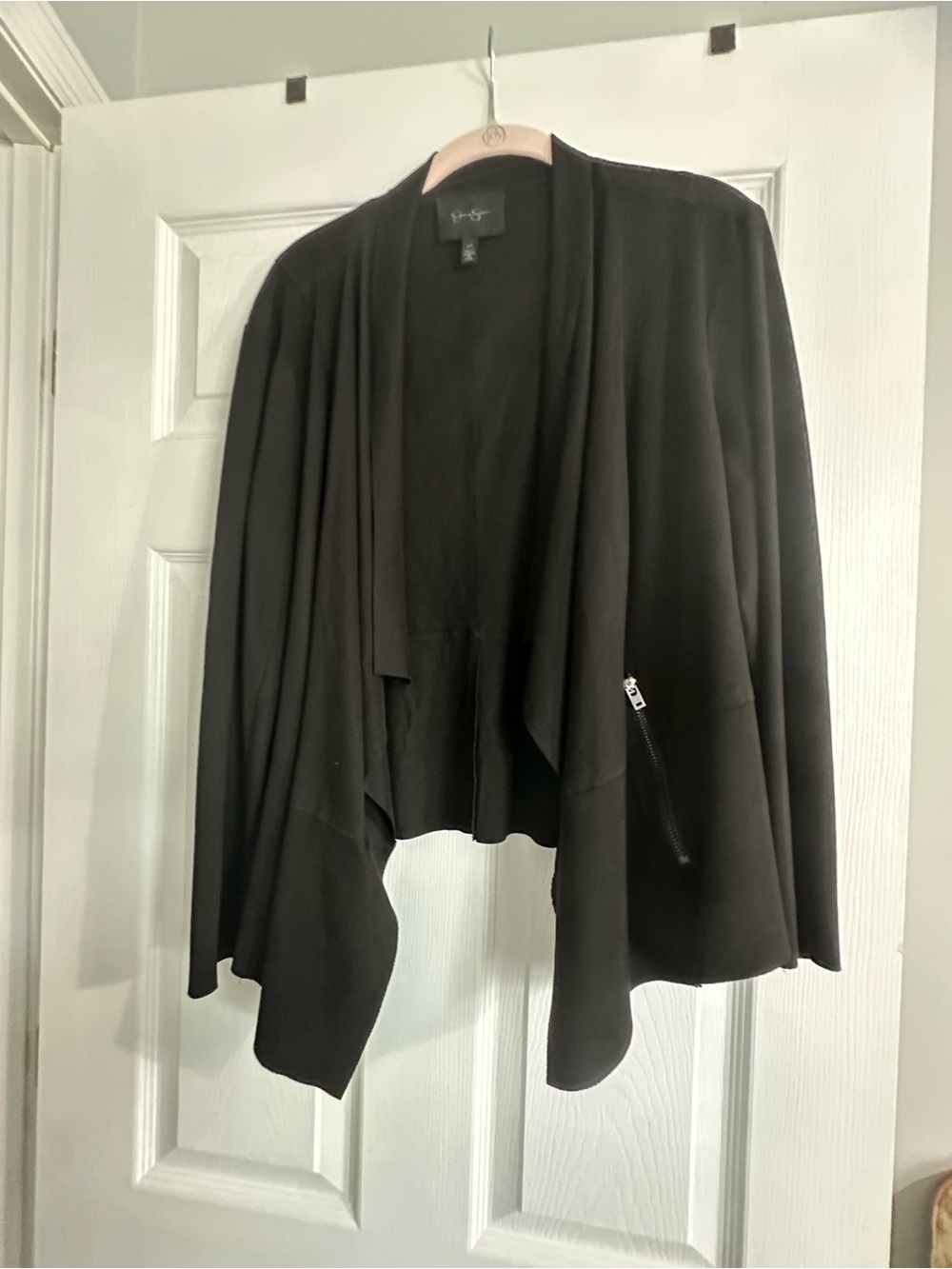 Jessica Simpson Black Draped Open-Front Cardigan with Zip Detail